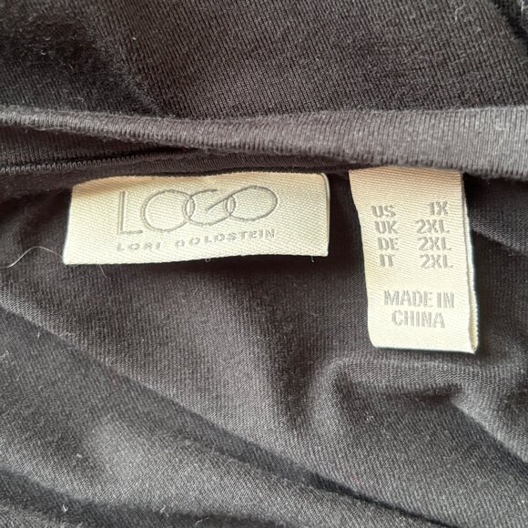 Logo Lori Goldstein Black Pleated Front Tunic Top Sz 1X Crew Neck Long Sleeve - Picture 7 of 8